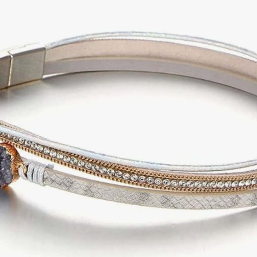 Leather Wrap Bracelets Multi-Layer Crystal Beads Cuff Bracelet Jewelry - AGATE - Picture 6 of 7
